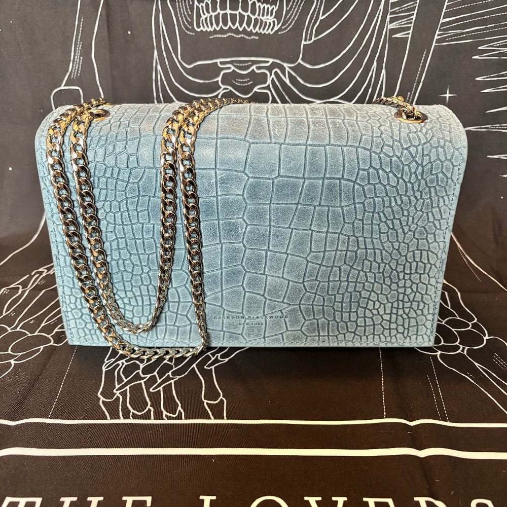 Brandon Blackwood Light Blue Snake Print Sophia Silver Chain